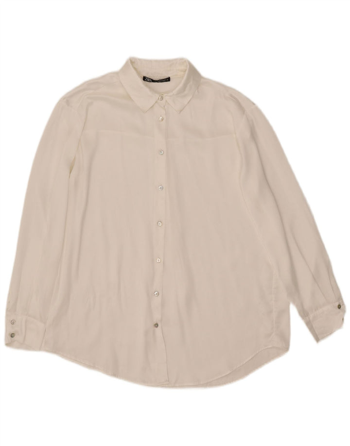 Zara Chemisier Femme Chemisier UK 14 Soie Blanche Moyenne