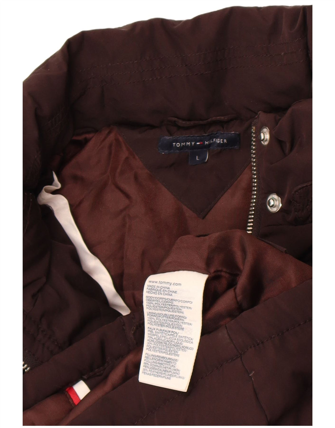 Tommy Hilfiger Gilet rembourré pour femme UK 14 Large Marron Polyester