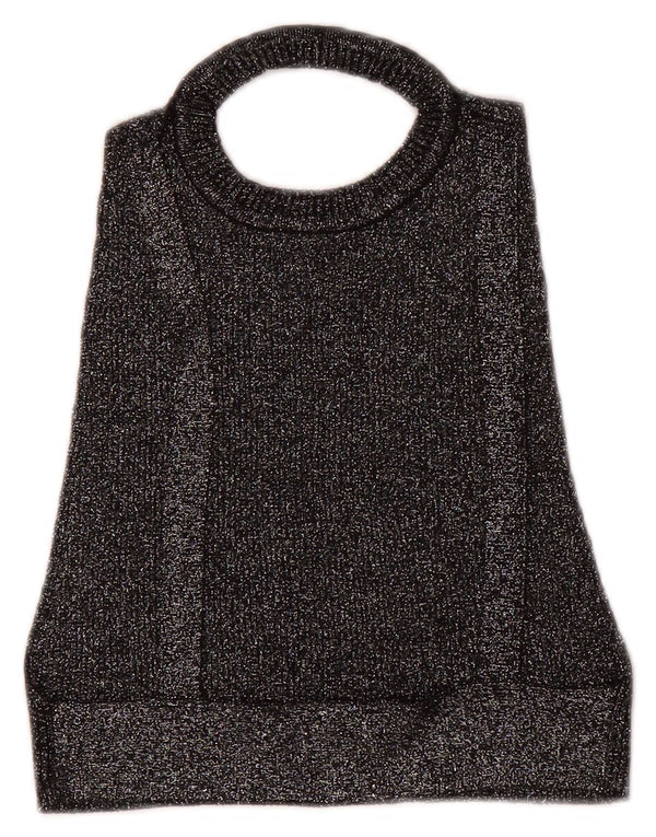 Zara Womens Crop Halter Top UK 12 Moyen Noir Moucheté