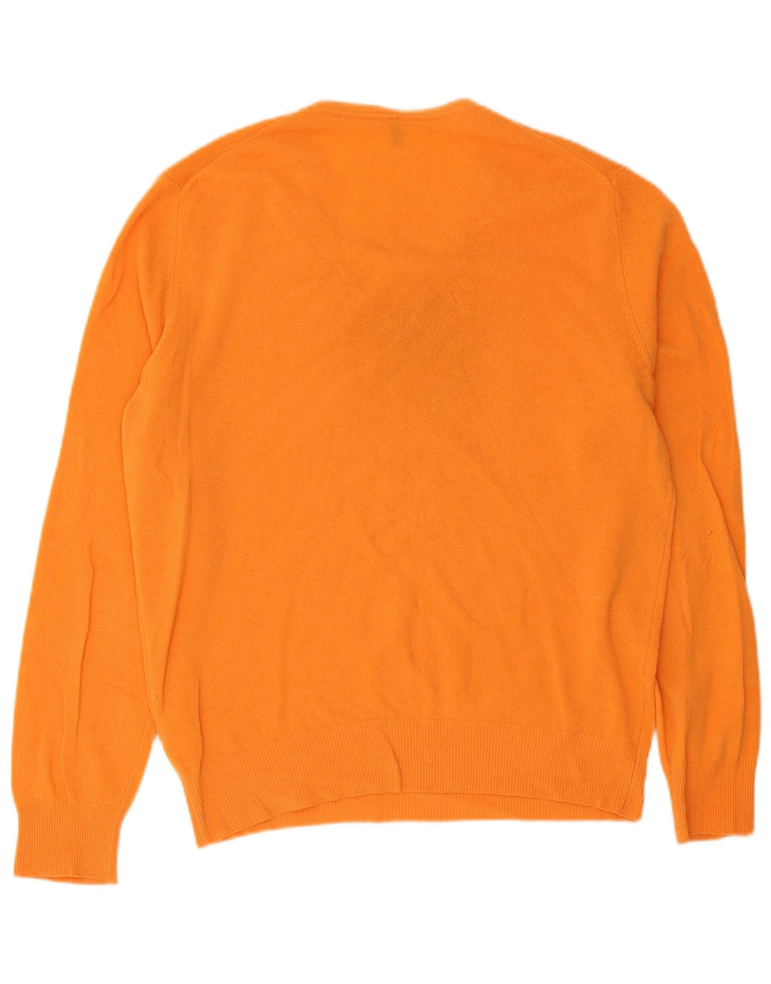 Benetton Pull Col V Homme XL Orange Laine Vierge