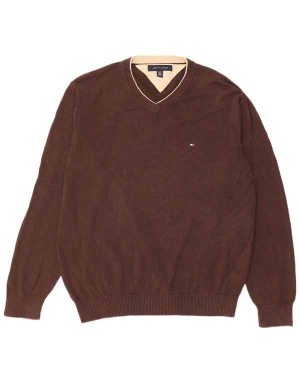 Tommy Hilfiger Pull col V pour homme en coton marron Taille L