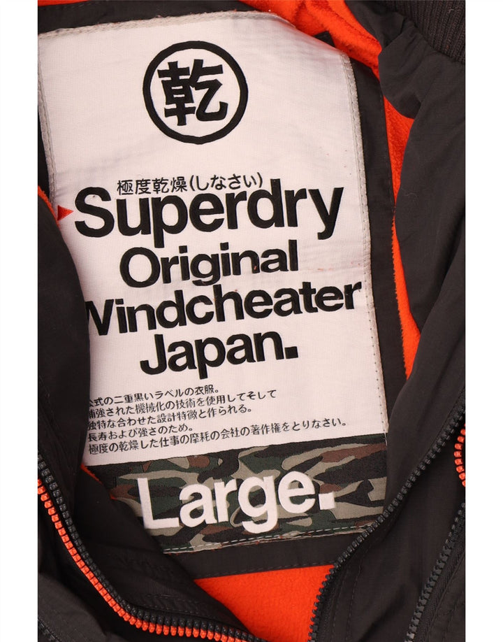 Superdry Veste coupe-vent à capuche pour femme UK 16 Large Gris Polyester