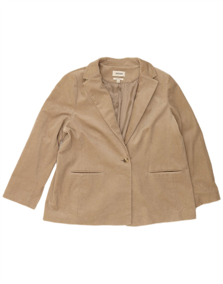 JAEGER Veste blazer en velours côtelé pour femme 1 bouton UK 20 2XL Coton beige