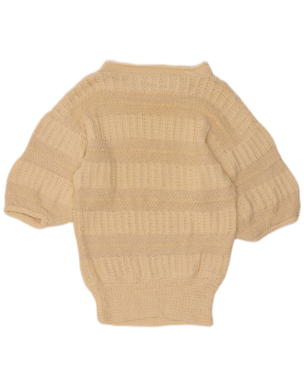 Vintage Womens 3/4 Sleeve Boat Neck Jumper Sweater UK 12 Medium Beige