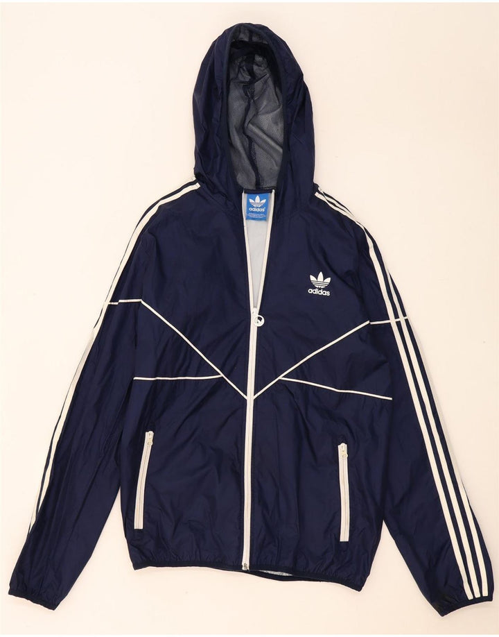 Adidas Veste de pluie à capuche pour homme UK 38 Bleu marine moyen Polyester