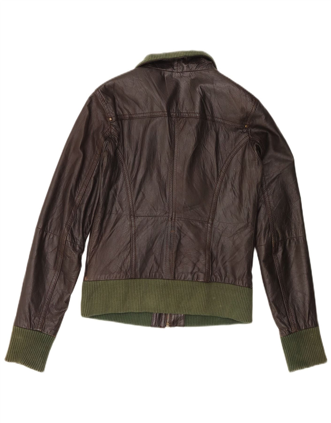 Bershka Veste en cuir bomber pour femme UK 12 Cuir marron moyen