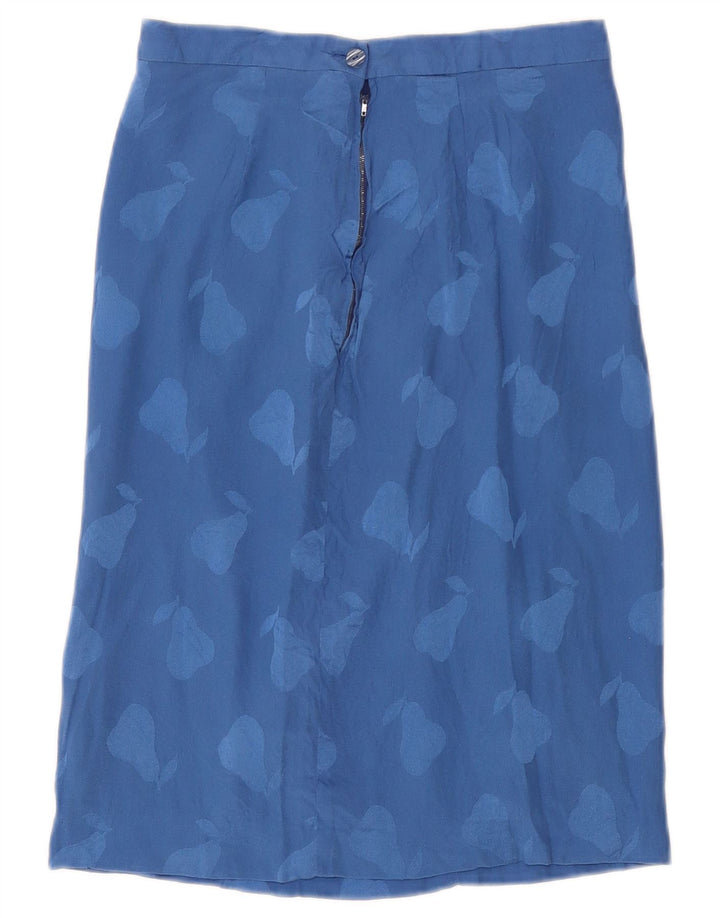 vintage Femmes Motif Abstrait Jupe Droite W26 Petit Bleu