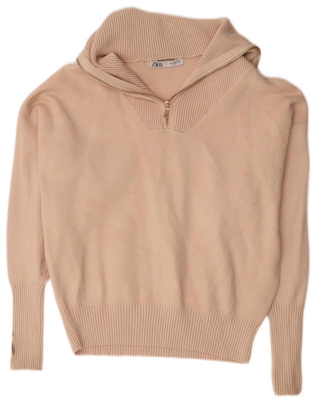 Zara Pull surdimensionné à col zippé pour femme UK 14 Viscose beige moyen