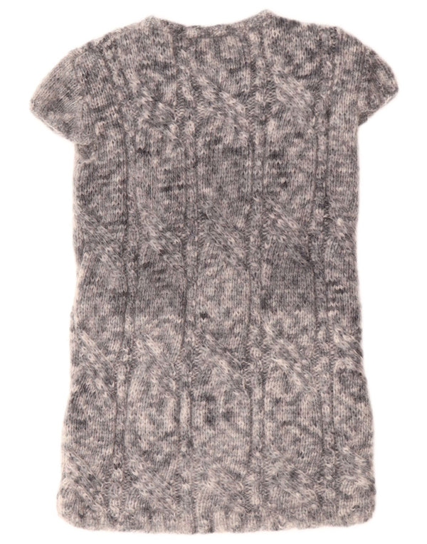 vintage Femmes Manches Courtes Jumper Robe UK 10 Petit Gris Moucheté