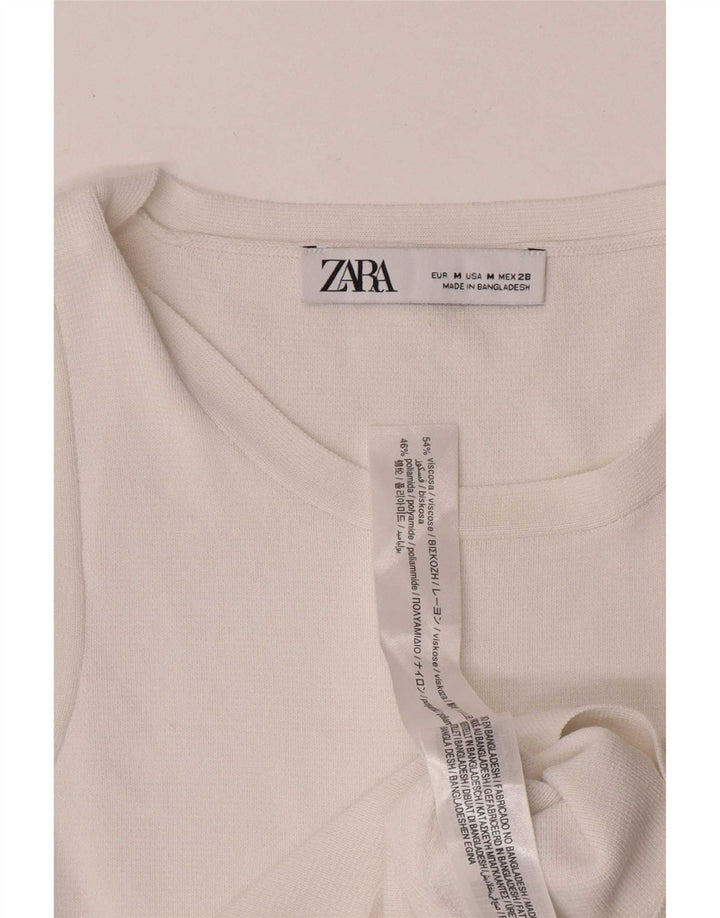 Zara Femmes Crop Débardeur UK 12 Moyen Blanc Viscose