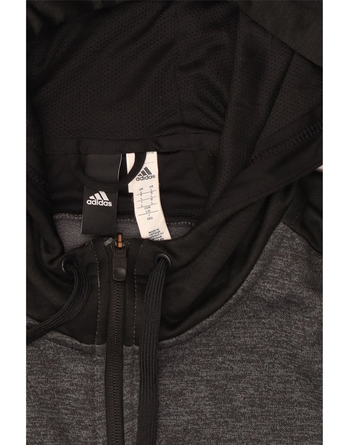 Adidas Pull à capuche zippé pour homme Large Gris Colorblock Polyester