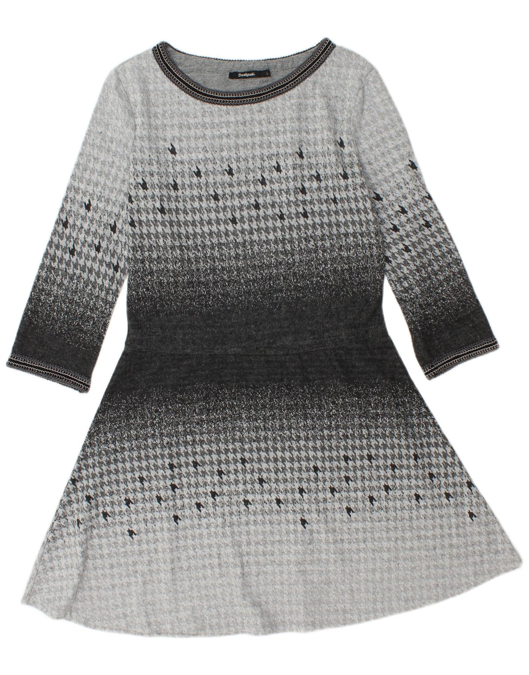 DESIGUAL Robe trapèze à manches 3/4 pour femme UK 14 Grand pied-de-poule gris