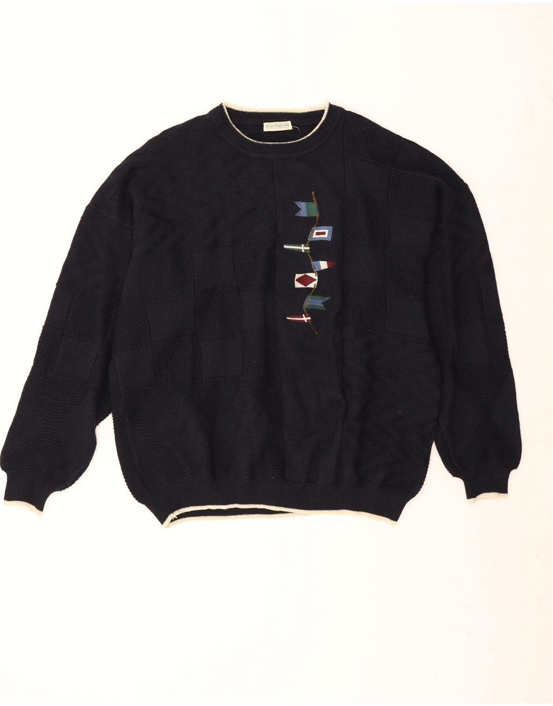 Cacharel Pull Col Ras Du Cou XL Bleu Marine Laine Vierge Homme