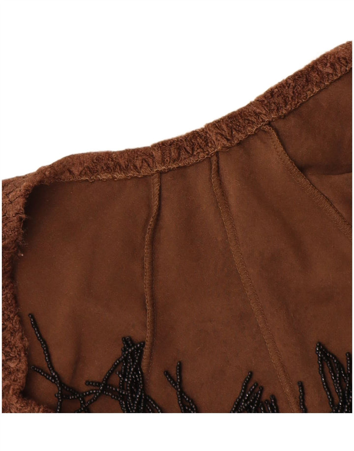 vintage Femme Manches Longues Body UK 12 Medium Brown Polyamide