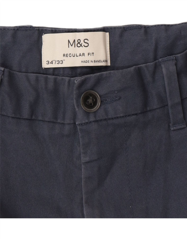 Marks & Spencer Pantalon Chino Coupe Regular Homme W34 L32 Bleu Coton