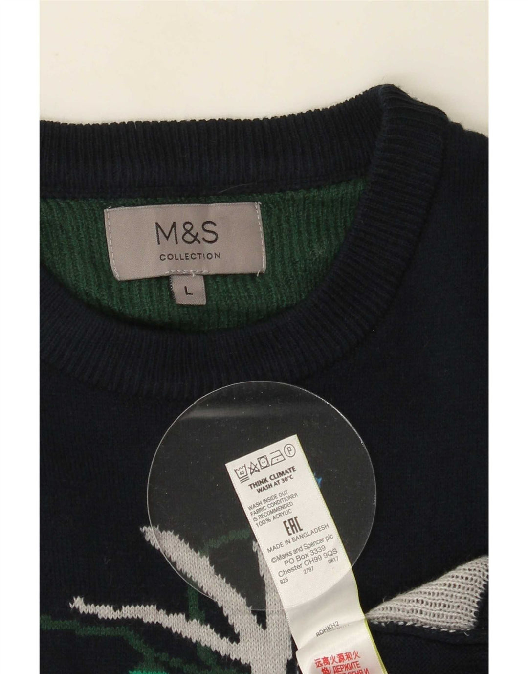 Marks & Spencer Pull à col rond pour homme, grand, bleu marine, Noël