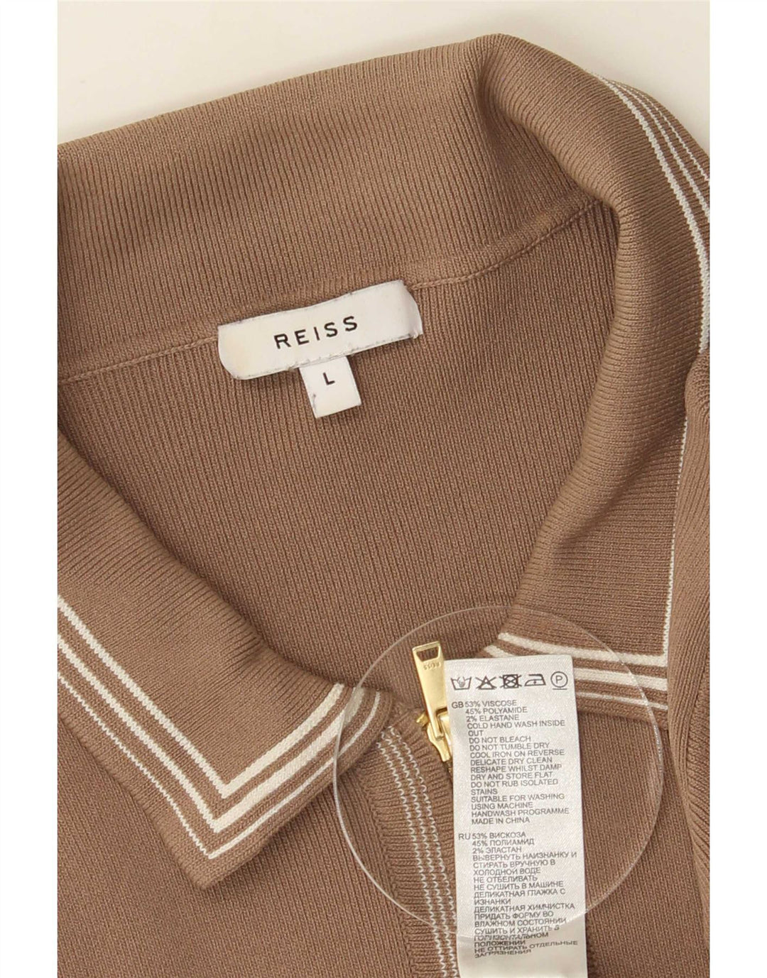 Reiss Homme Cardigan Pull Large Marron Viscose