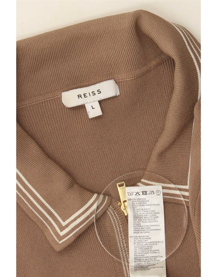 Reiss Homme Cardigan Pull Large Marron Viscose