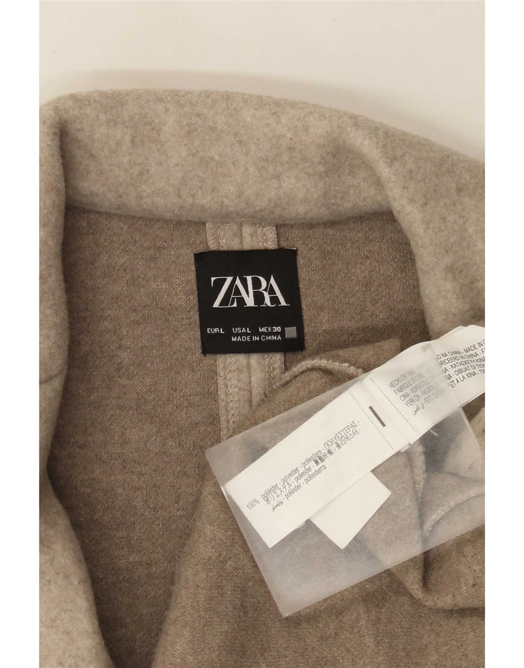 Zara Womens Manteau ouvert UK 16 Large Beige Polyester