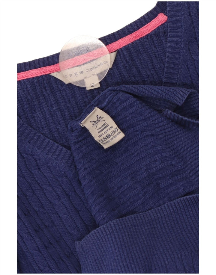 CREW CLOTHING Pull col en V pour femme UK 12 Bleu moyen Coton