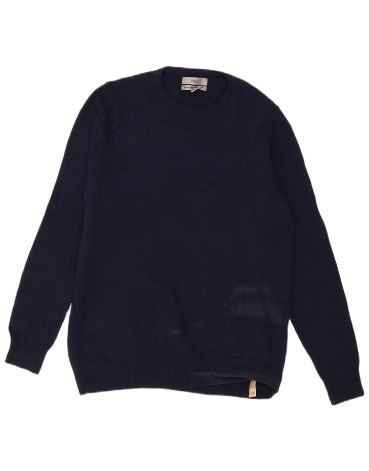 Marks & Spencer Pull Col Ras du Cou Homme Bleu Marine Moyen Laine d'Agneau