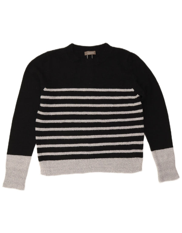Oasis Pull à col rond pour femme UK 14 Acrylique rayé noir moyen