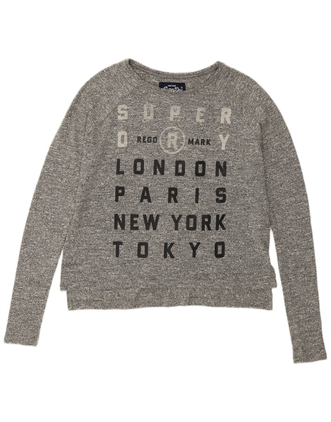 SUPERDRY Haut graphique surdimensionné à manches longues pour femme UK 10 Petit Gris Coton