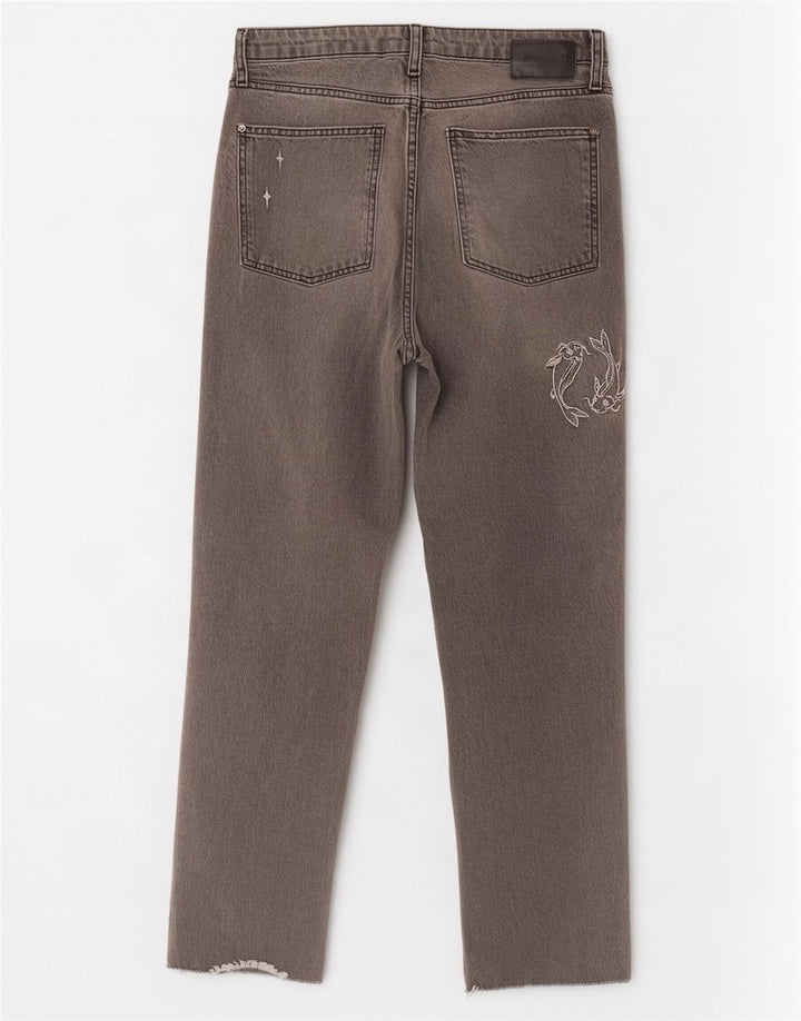 Desigual Jean droit à motif abstrait pour femme EU 42 Large W32 L28 Gris
