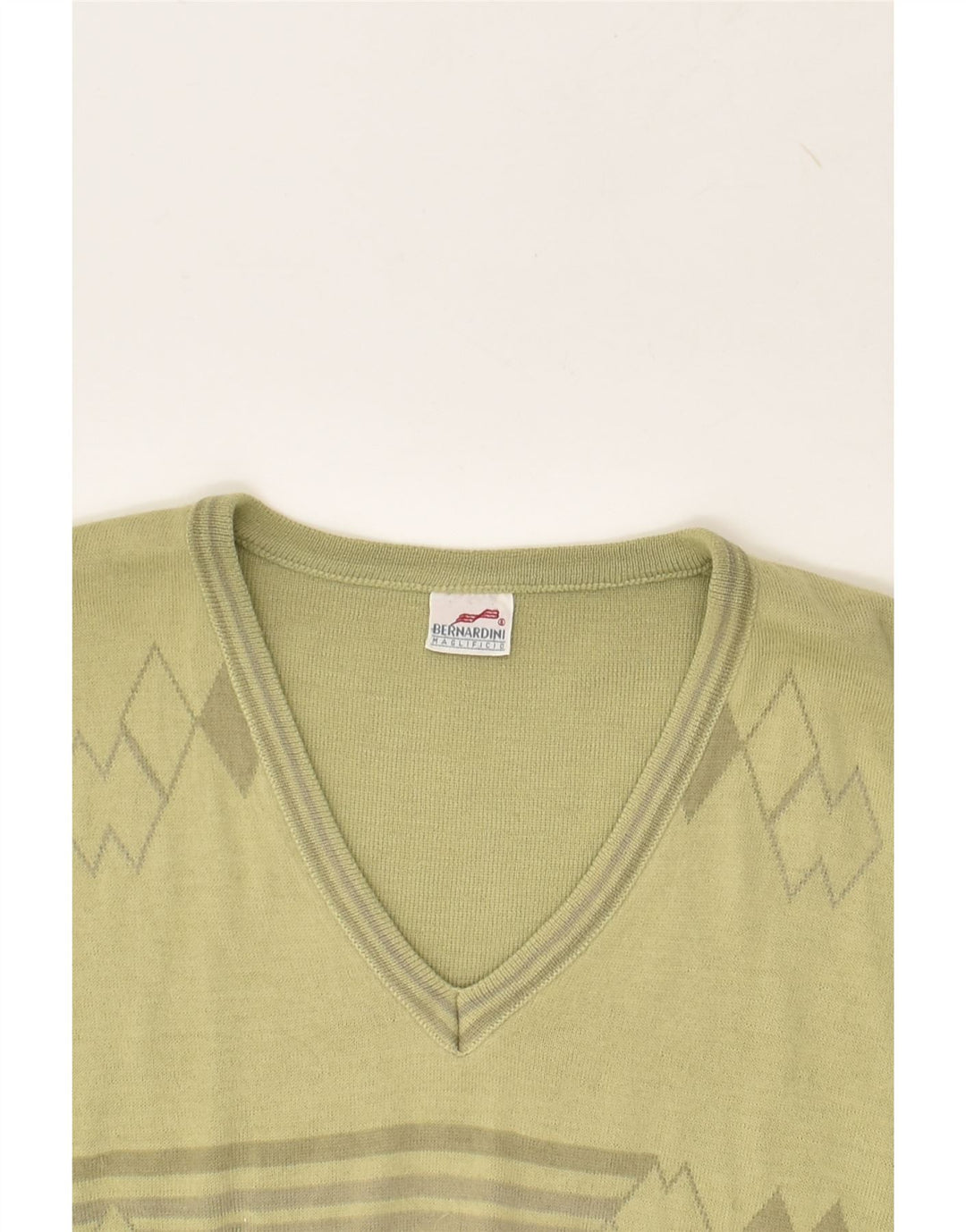 BERNARDINI Womens V-Neck Jumper Sweater UK 14 Large Green Argyle/Diamond | Vintage Bernardini | Thrift | Second-Hand Bernardini | Used Clothing | Messina Hembry 