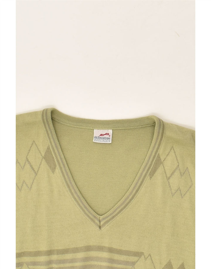 BERNARDINI Womens V-Neck Jumper Sweater UK 14 Large Green Argyle/Diamond | Vintage Bernardini | Thrift | Second-Hand Bernardini | Used Clothing | Messina Hembry 