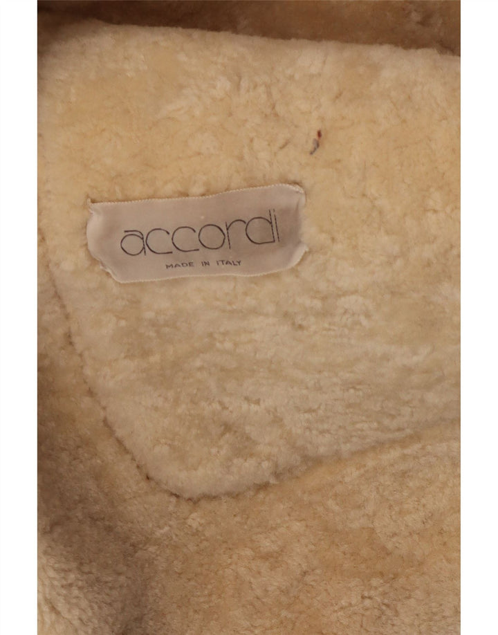 vintage Mens Shearling Jacket UK 38 Moyen Marron Cuir Classique