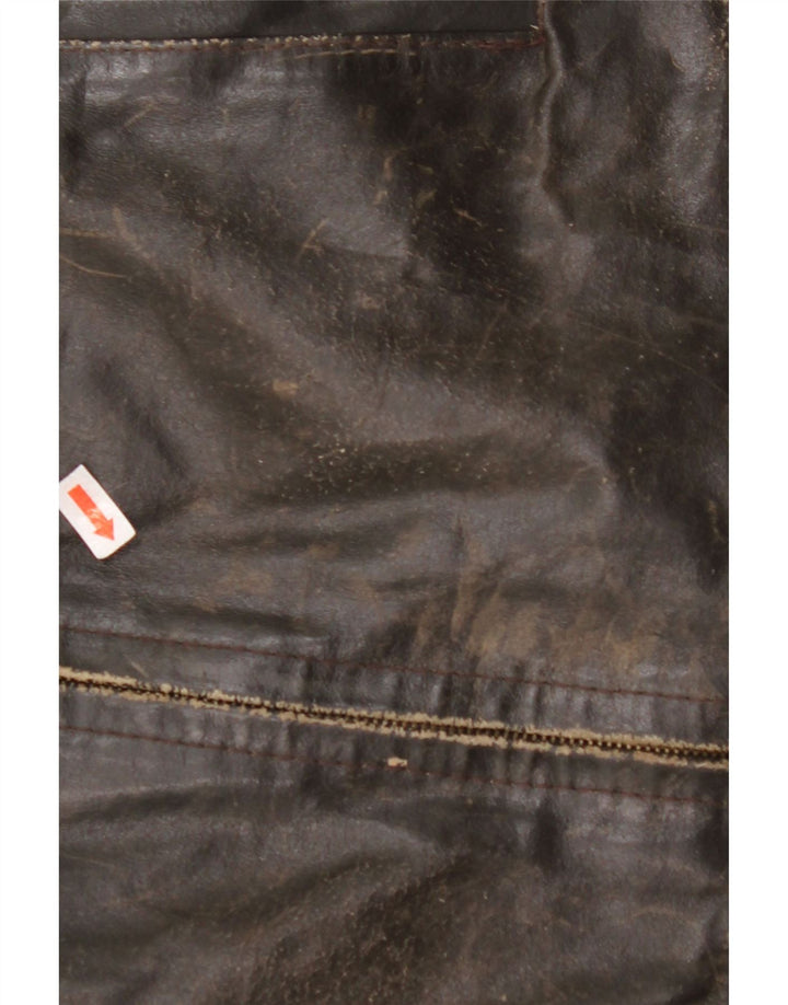 VINTAGE Veste en cuir à manches 3/4 femme UK 14 Cuir marron moyen