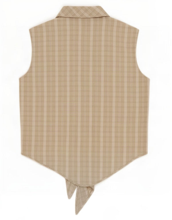Calbros Chemisier court sans manches avec cravate sur le devant pour femme IT 48 XL Gris à carreaux