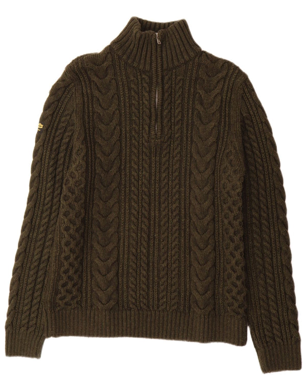 Superdry Pull à col zippé en laine kaki pour homme