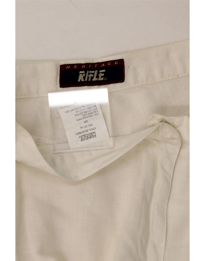RIFLE Womens Straight Capri Trousers W26 L20 White Linen Vintage Rifle and Second-Hand Rifle from Messina Hembry 