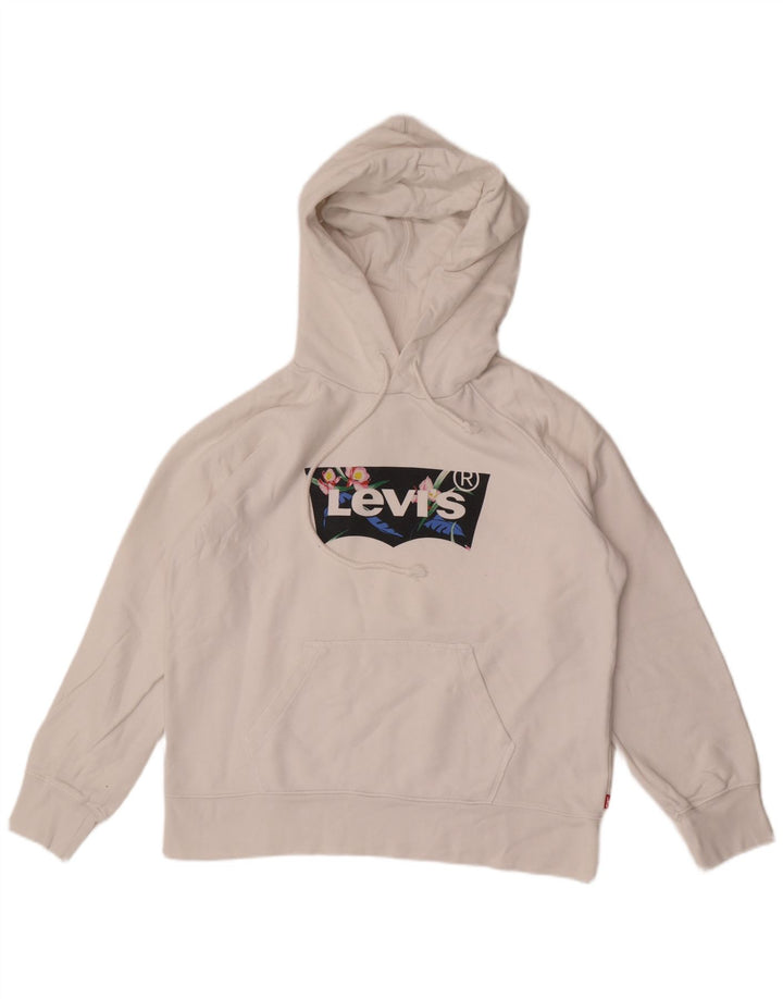 Levi's Pull à Capuche Graphique Femme UK 14 Coton Blanc Moyen