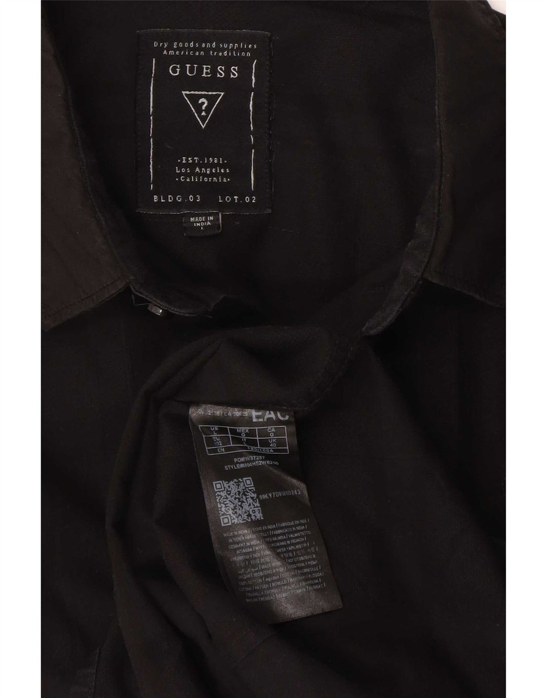Guess Chemise Slim Fit pour Homme en Coton à Carreaux Noir Grand