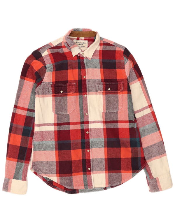 Abercrombie & Fitch Chemise en flanelle pour femme UK 10 Petit coton à carreaux rouges