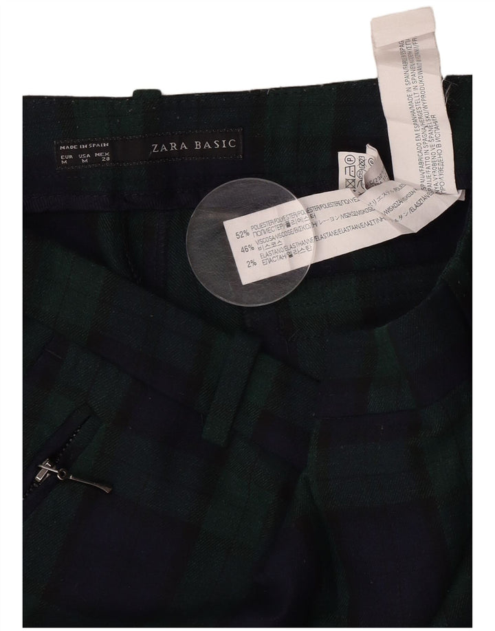 Zara Pantalon court droit pour femme Medium W30 L24 Vert à carreaux Polyester