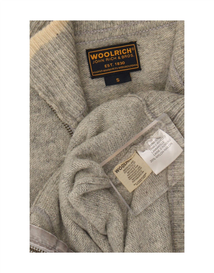 Woolrich Femmes Graphique Full Zip Cardigan Pull UK 10 Petite Laine Grise