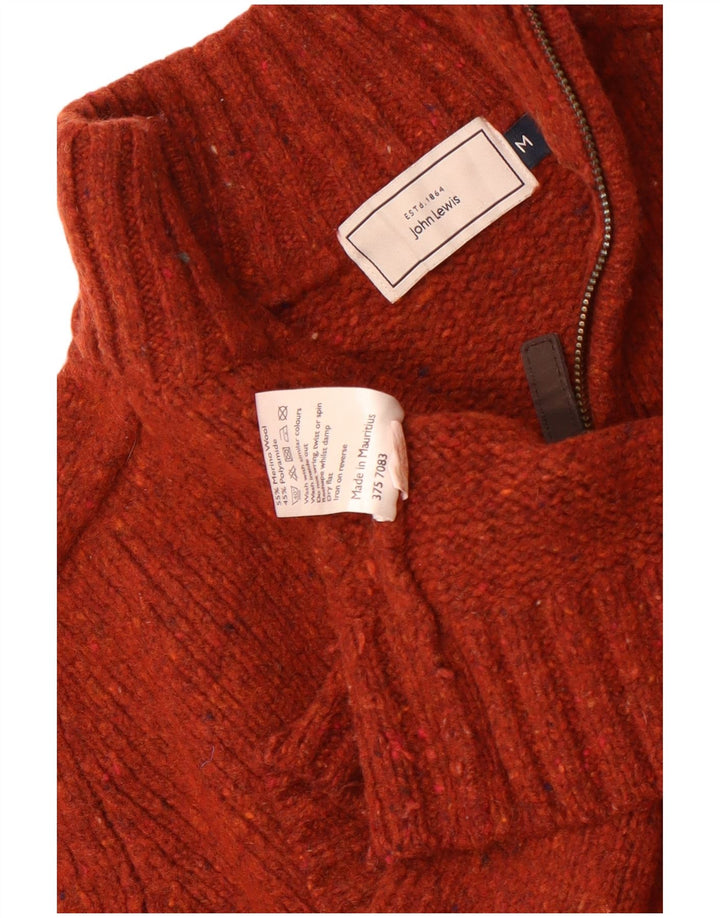 John Lewis Pull à col zippé pour homme en laine mérinos mouchetée marron moyen