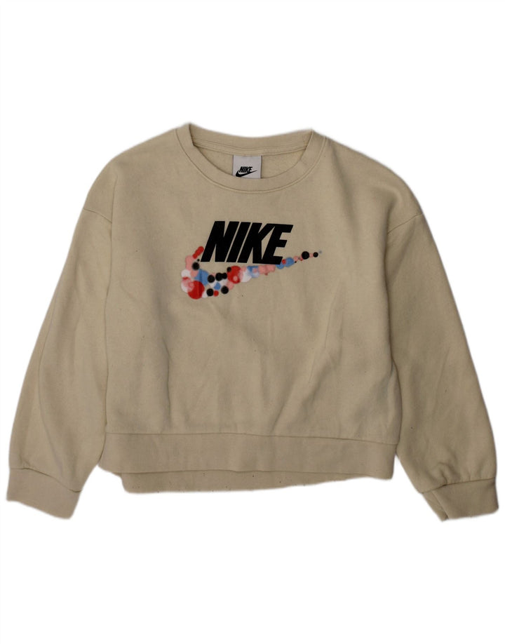 NIKE Sweat-shirt graphique pour fille 5-6 ans en coton blanc cassé moyen