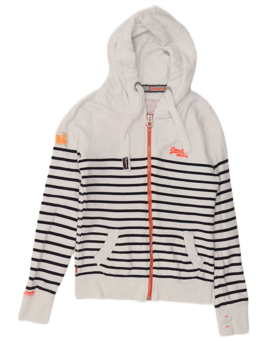 SUPERDRY Pull à capuche zippé pour femme UK 6 XS Coton rayé blanc