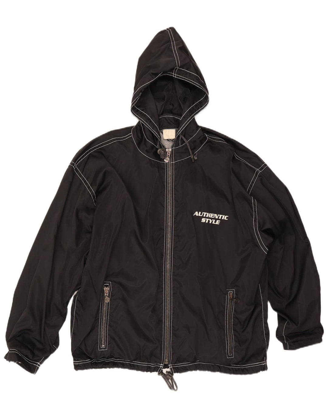 vintage Mens Graphic Hooded Rain Jacket UK 40 Grand Noir