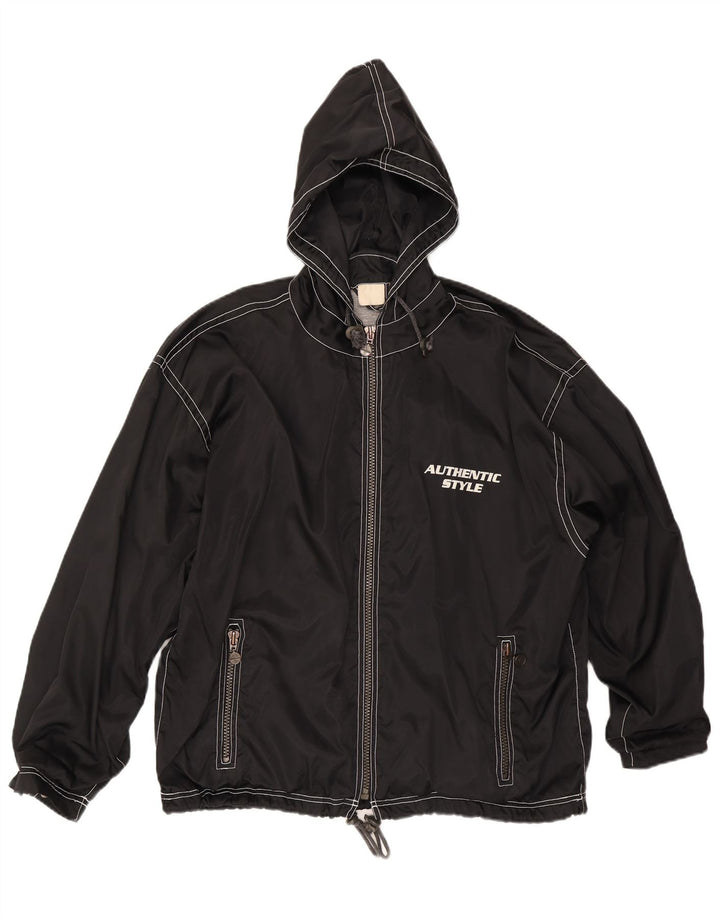 vintage Mens Graphic Hooded Rain Jacket UK 40 Grand Noir