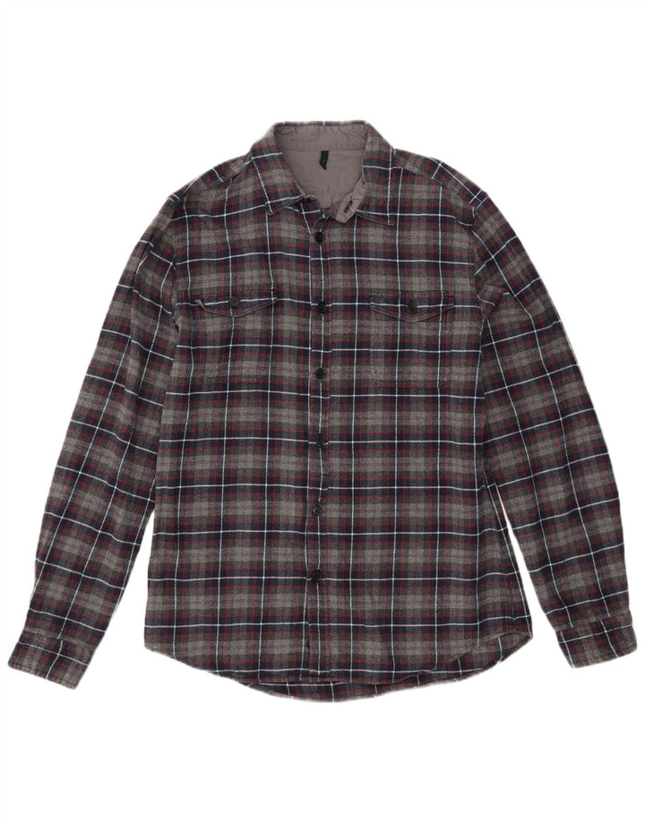 BENETTON Chemise Flanelle Homme Gris Moyen Carreaux