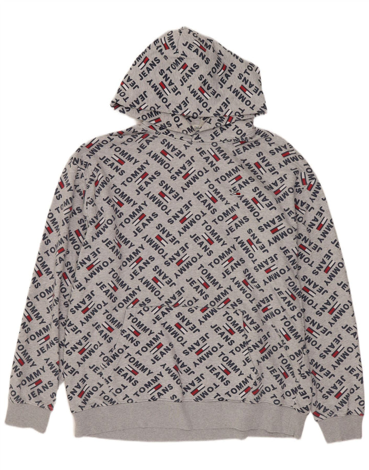 TOMMY HILFIGER Pull à capuche graphique pour homme Large Gris Coton
