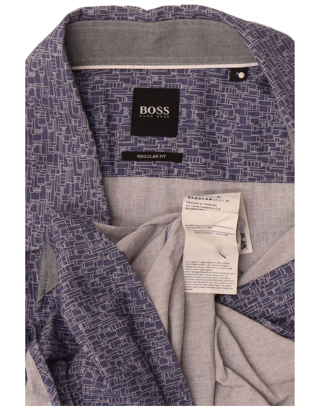 Hugo Boss Chemise Regular Fit Coton Géométrique Bleu Moyen
