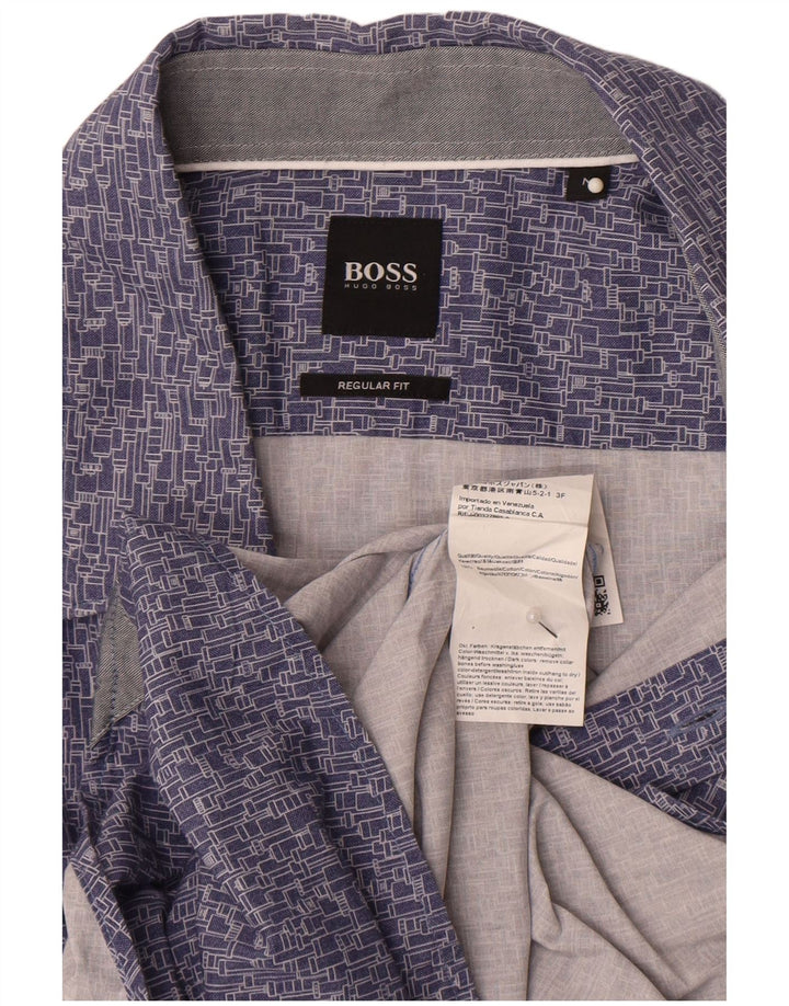 Hugo Boss Chemise Regular Fit Coton Géométrique Bleu Moyen