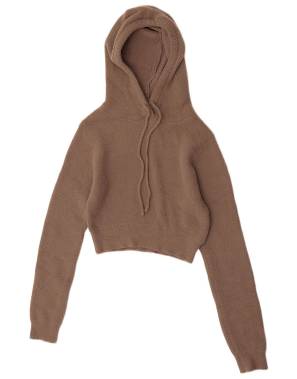 Zara Femme Pull court à capuche UK 8 Petit Marron Polyamide